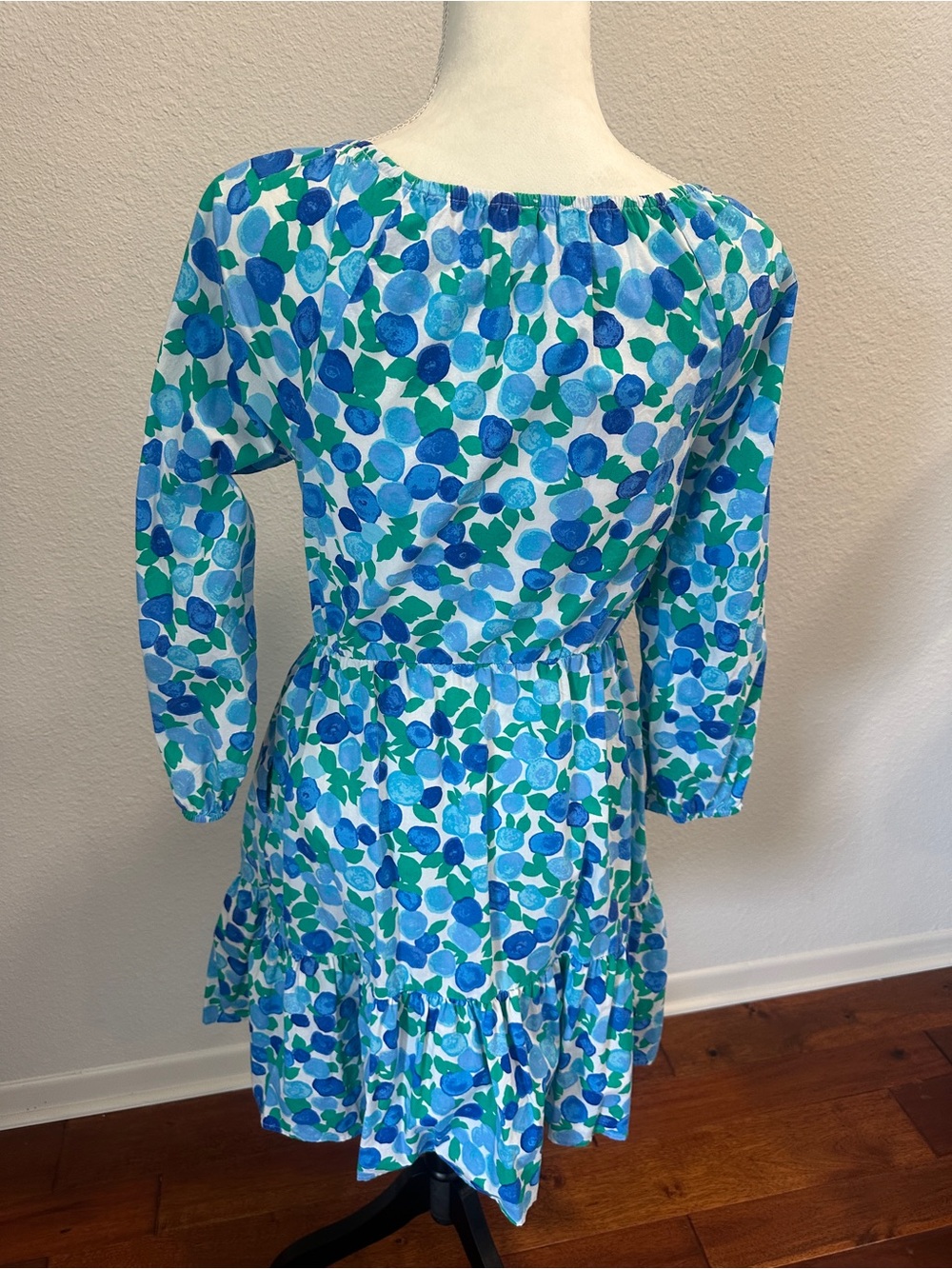 J. Crew Blue and Green Floral Scoop-Neck Long Sleeve Dress - Picture 3 of 9